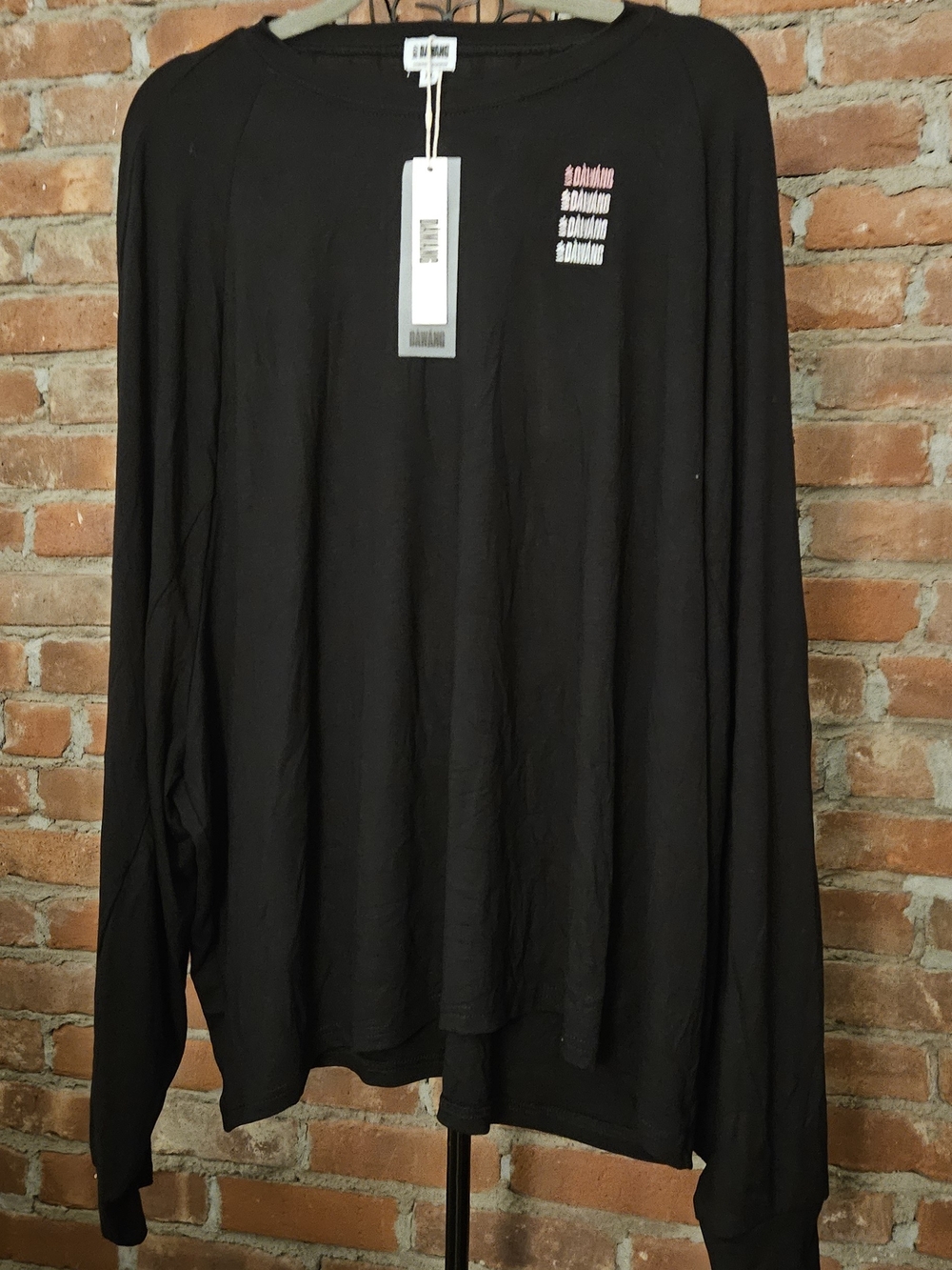 Men's Dawang Modern Chinese  Black Long-Sleeve Polo w Chest Logo & Chinese Knot